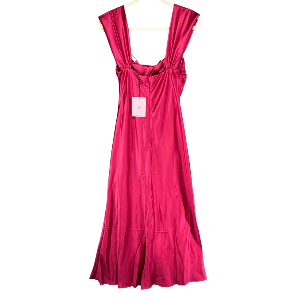 Hello Molly Shine Of Pearls Satin Maxi Dress Womens L Pink Off Shoulder Formal - Picture 4 of 16